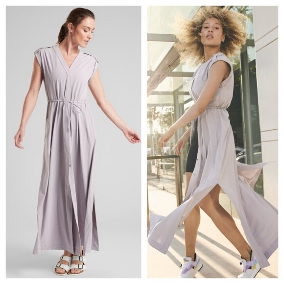 Athleta Mara Active Maxi Dress Cap Sleeve Button Down Pastel Purple Women's XS - Picture 1 of 12